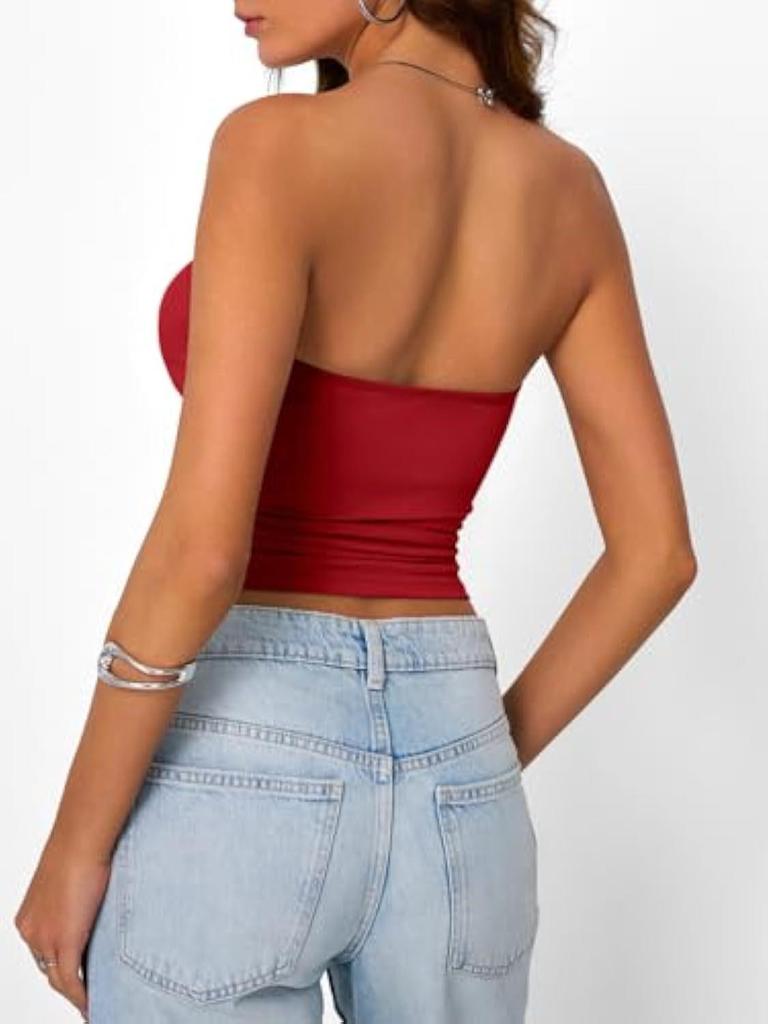 Damen Bandeau gerafftes Crop-Top - Lässig, Vielseitig, Eng anliegend