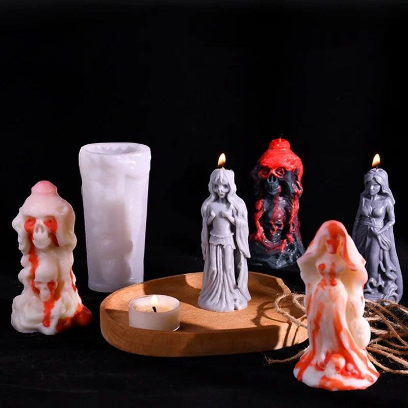 Halloween Zombie Couple Candle Silicone Mold 3D Zombie Skull Craft Resin Gypsum Cement Mold Holiday Party Gift