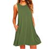 Women's Summer Casual Sleeveless Tank Dress, Solid Color Loose Round Neck Swing Mini Dress with Pockets Beach Vacation Daily Wear Dress