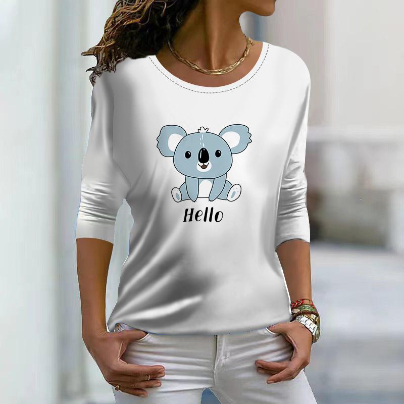 

Топы для женщин, футболка с 3D коровьим принтом, круглым вырезом и длинными рукавами, осенний повседневный тонкий пуловер, женский топ с длинными рукавами 8XL синий