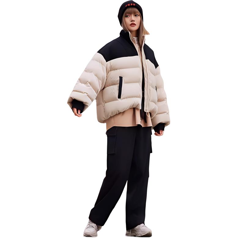 Li Ning Sports Lifestyle Serie Colorblock Logo Bestickt Warm Lässig Locker Daunenjacke Damen Oberbekleidung Schwanenweiß AYMR228-4