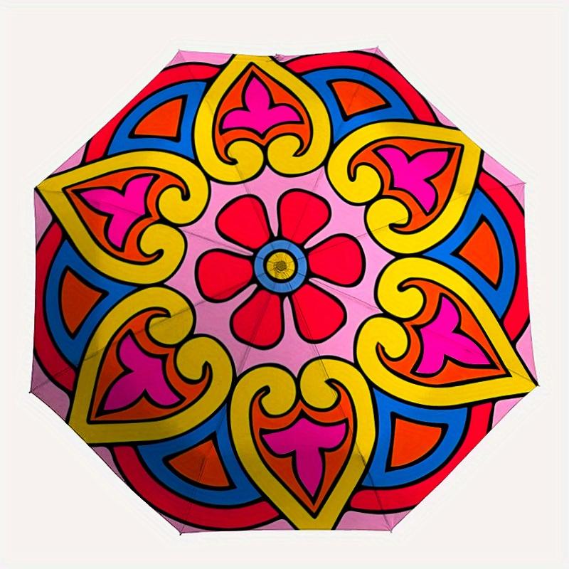 

1pc Floral Mandala Design Folding Umbrella , 8 Ribs Casual Durable Lightweight Portable Travelling Umbrella For Men & Women yy250728100