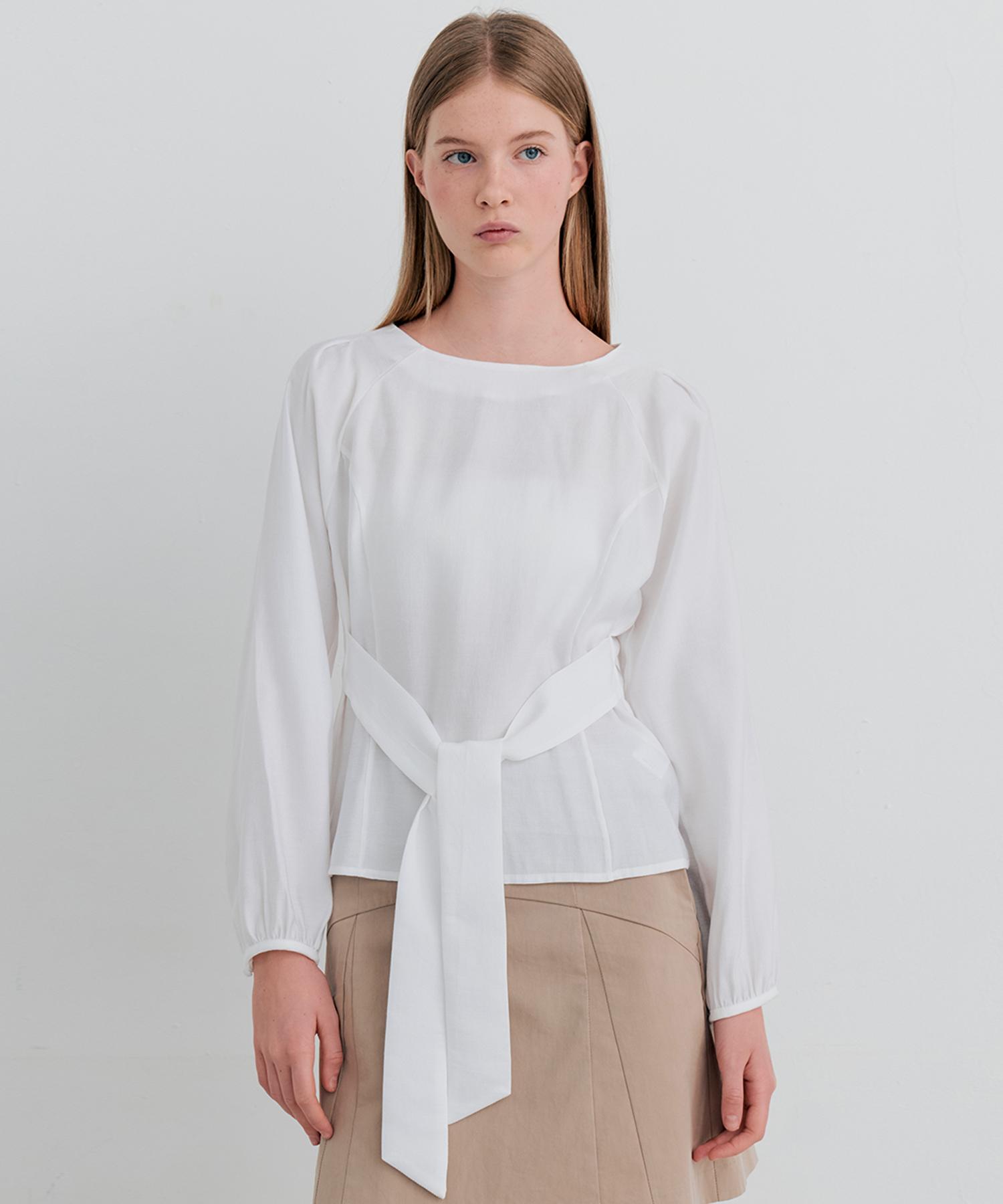 Itove Seoul Boat Neck Ribbon Blouse Ivory Ivory/S