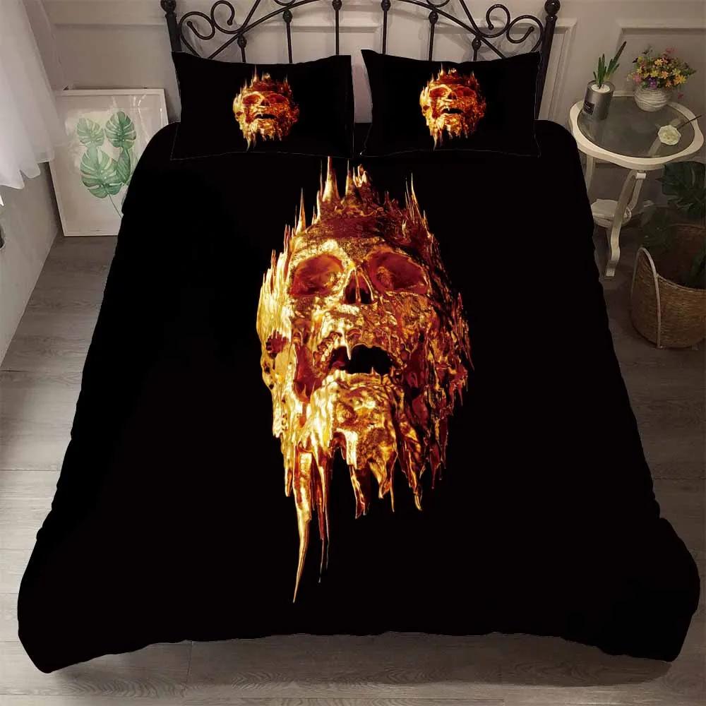 Comforter Terror Skull Black Background Comforter Set Halloween Bedroom Bedding Sets Blue Light Bone Double Sigle 2/3Pcs