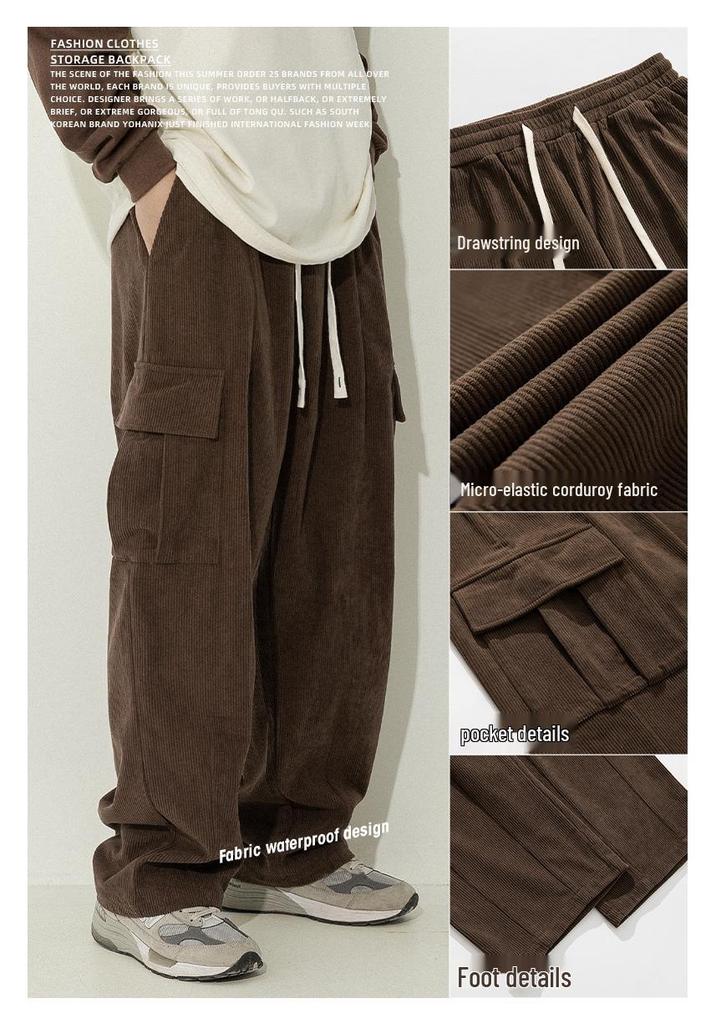 Men's 2026 Corduroy Multi-Pocket Cargo Pants - Autumn Casual Straight Loose Fit