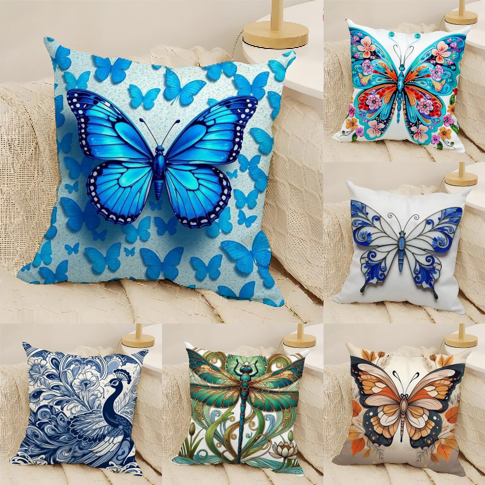 Natural Beautiful Floral And Butterfly Prints Pillow Case Linen Pillow Case Sofa Home Decor Cushion Cover Cushion Cove