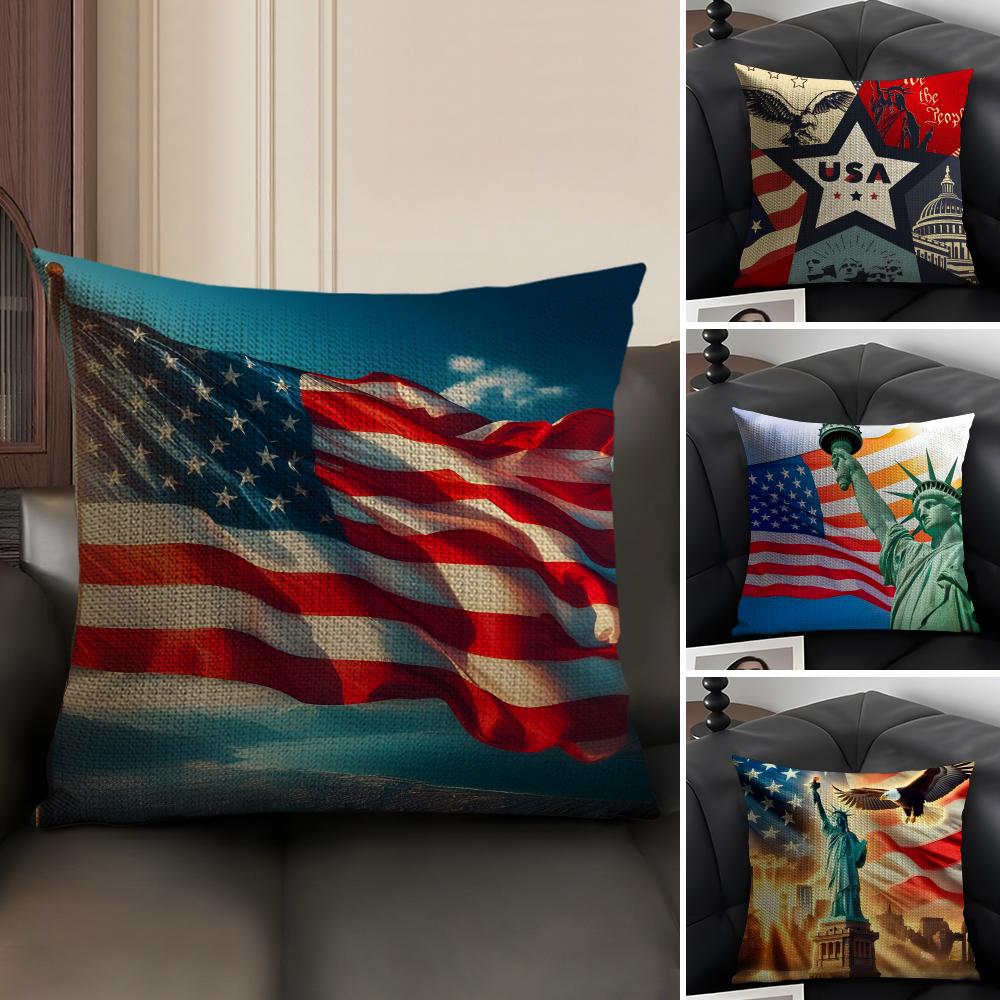 The USA Fashion Cushion Cover Natural Linen Organic Fabric DoubleSided Printing Sofa Home Decor Gift Pillow Case
