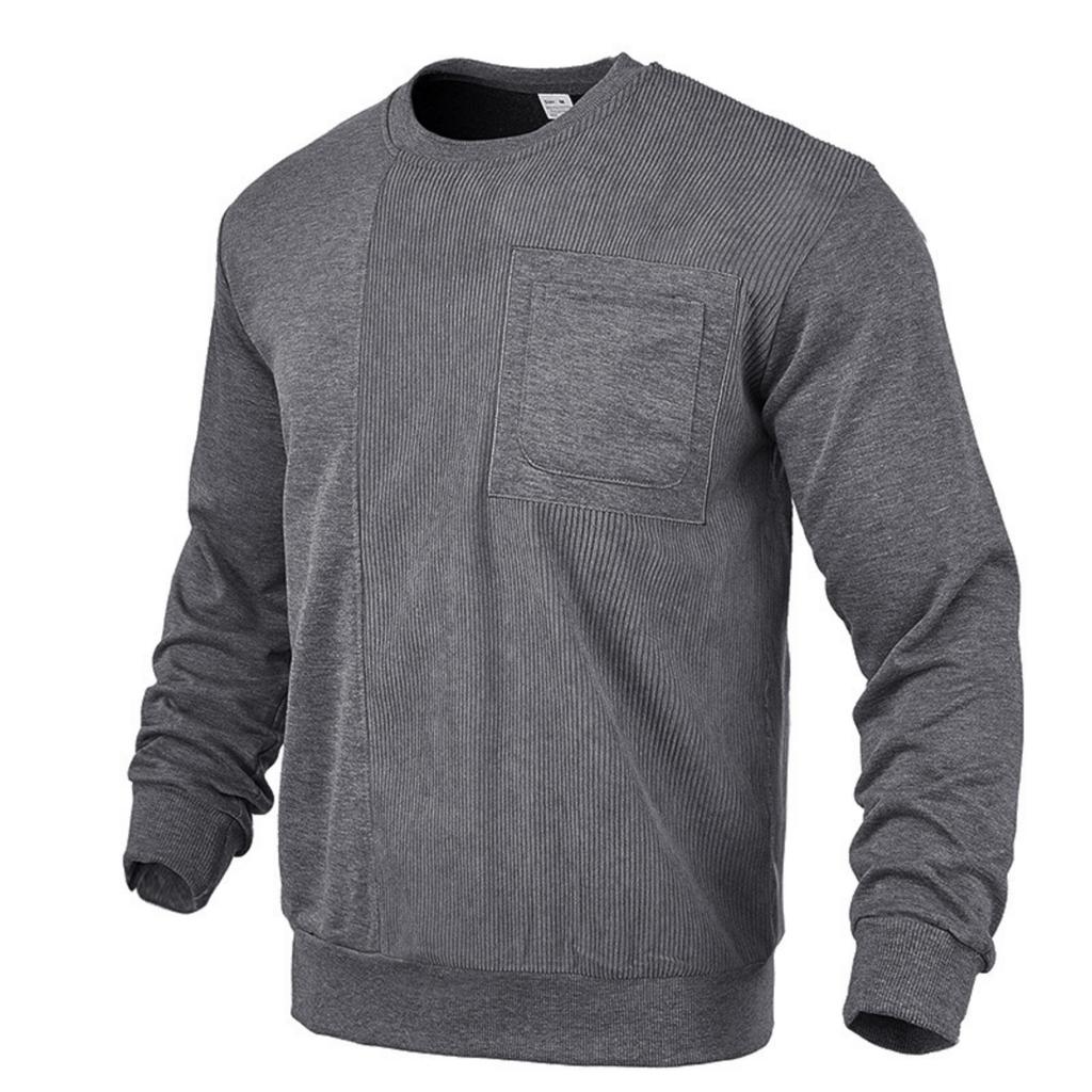 Men's Casual Solid-color Round-neck Sweatshirt With Corduroy And Striped Long-sleeved Sweatshirt