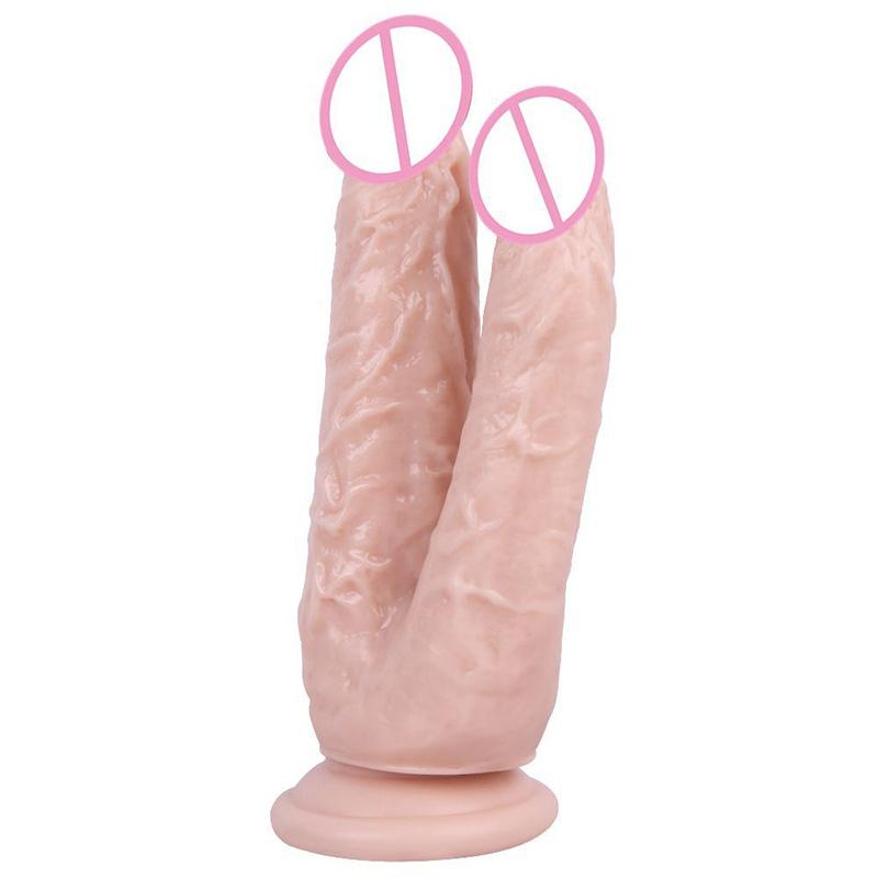 Double Dildos Female Masturbation Double Penetration Both Vagina and Anus Big Penis with Suction Cup Sex Toy Strap On Two Dildo