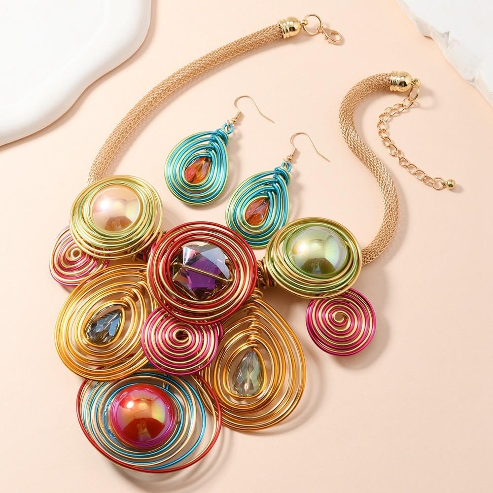 Set Jewelry Trend With Acrylic Pendants And Electroplated Finish For Ladies