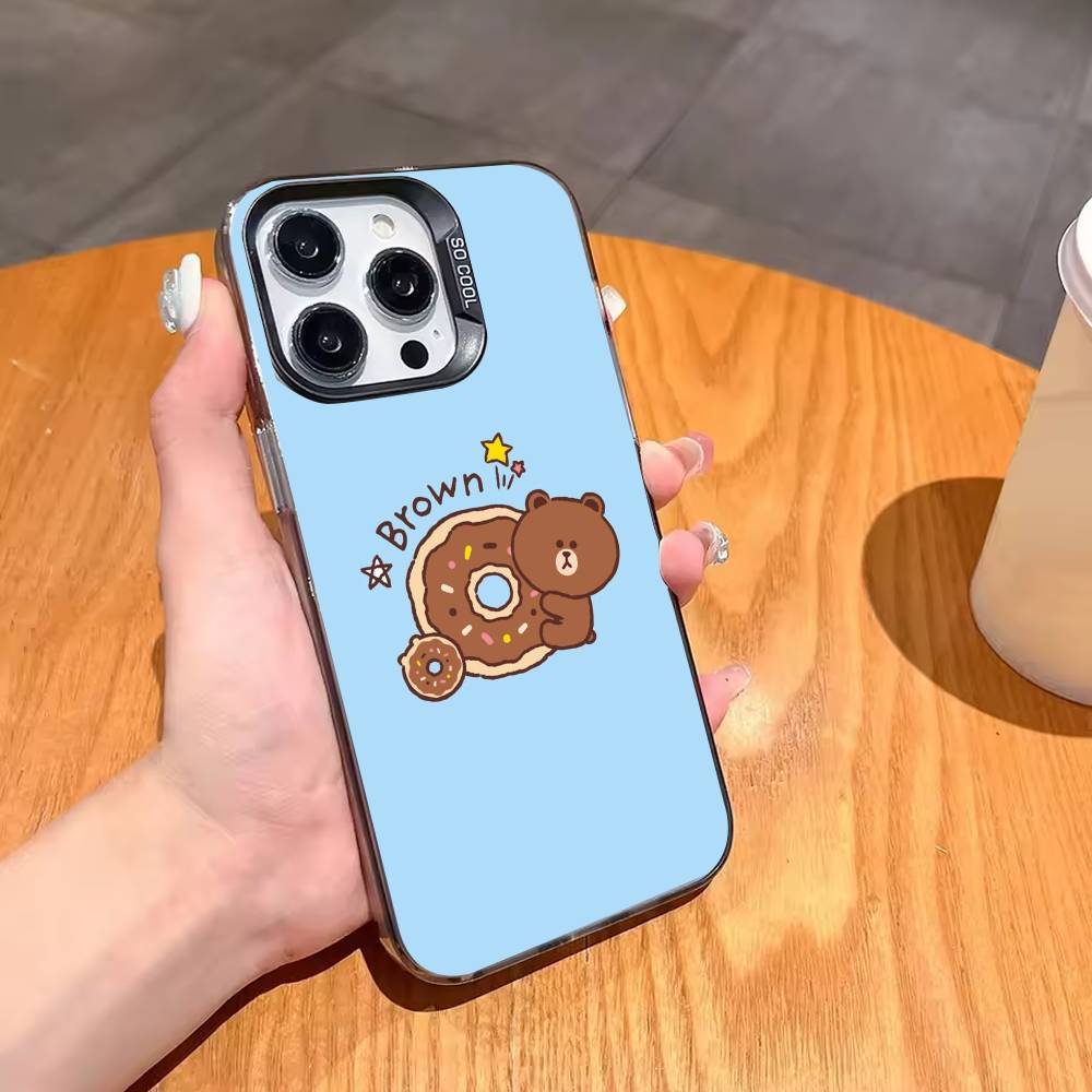 Cartoon L-LINE F-Friends Cute Brown Phone Case For iPhone17 16 15 14 13 12 Pro Max Grey Black Matte Laser Metallic Aurora Funda