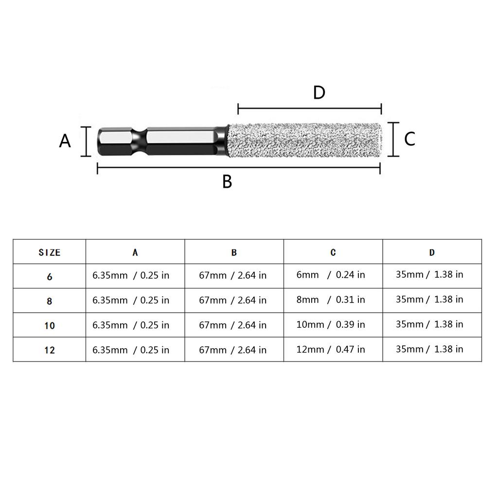 Burghie Diamantate Uscate 6mm/8mm/10mm/12mm Carotă Diamantată cu Coadă Hexagonală pentru Găurire și Șlefuire Schimbări Rapide