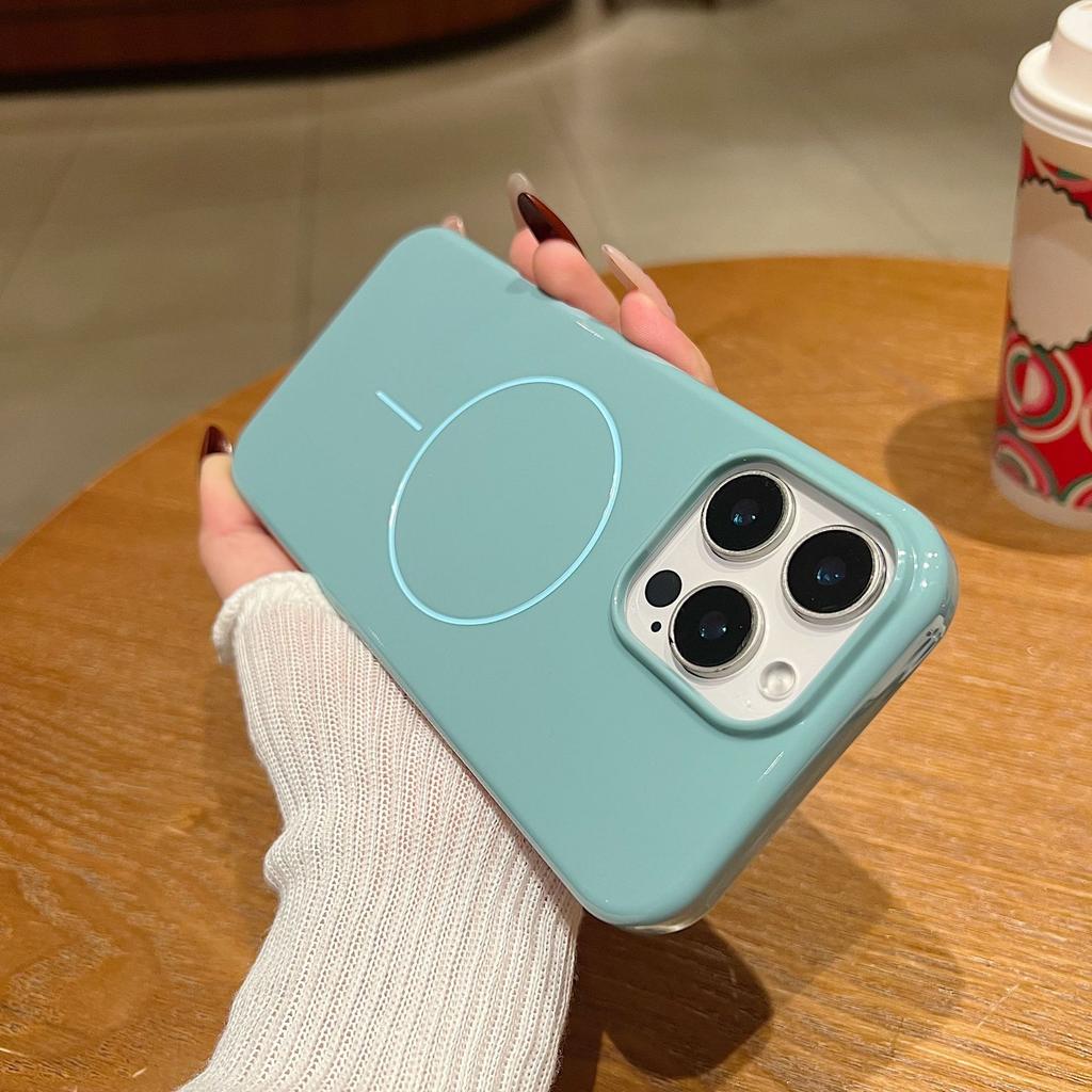 Suitable for IP16PM Phone Cases, Fine Ring Magnetic Attraction Apple 14/13 Simple Solid Color Glossy Silicone Protective Case
