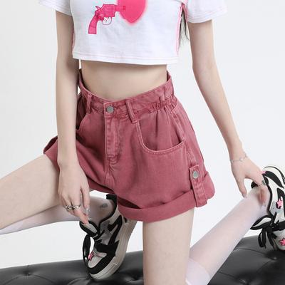 Damen Shorts Einfarbig Lässig Neu Koreanisch Hohe Taille Locker Weiblich Baumwolle Denim Kurz Damen A-Linien Hose Frühling Herbst 2024