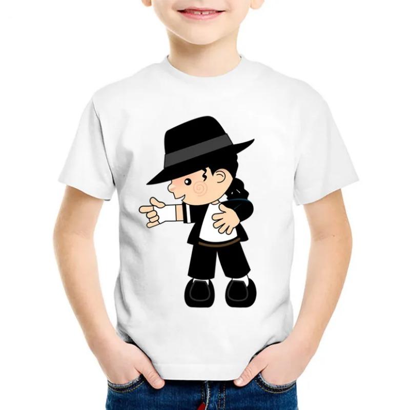 Heiße Verkäufe Kinder Cartoon Michael Jackson Lustiges T-Shirt Kinder Rock N Roll Sommer Baumwoll-Oberteile Baby Jungen/Mädchen Freizeitkleidung