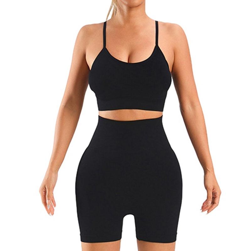 Damen Träger-Tanktop mit hochtaillierten Shorts Enganliegendes Fitness-Set