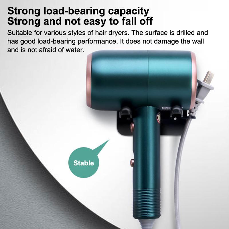 Wall Mounted Hair Dryer Rack Space Aluminum Holder for Bathroom Strong Durable Home Organizer