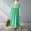 Cotton and Linen Summer Patchwork Retro Style Dress Long Skirt