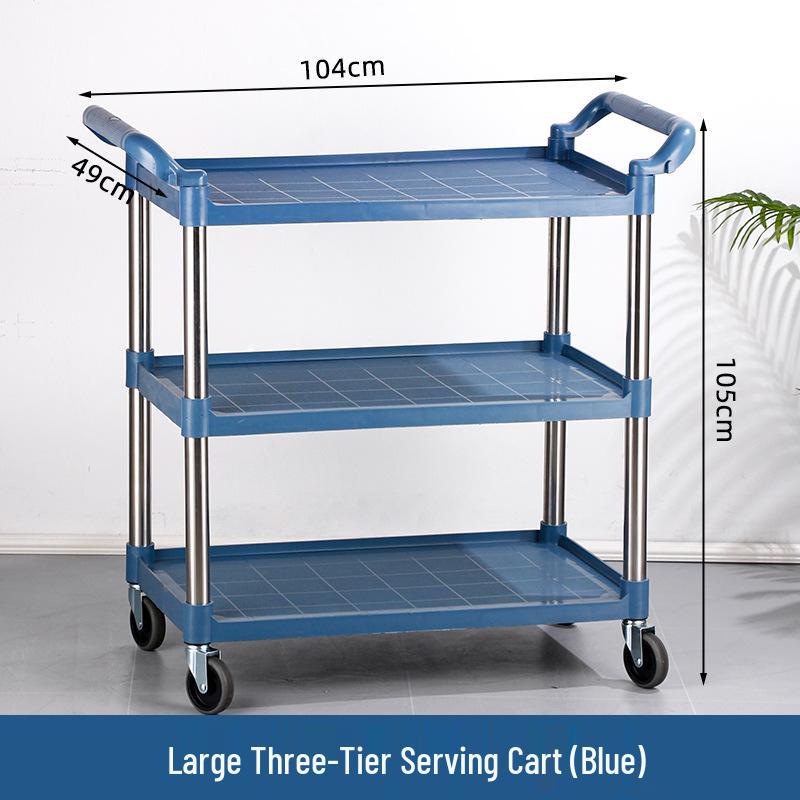 Three-tier Stainless Steel Service Cart: Meal, Food, Beverage, and Dish Collection Trolley for Restaurants and Hotels.