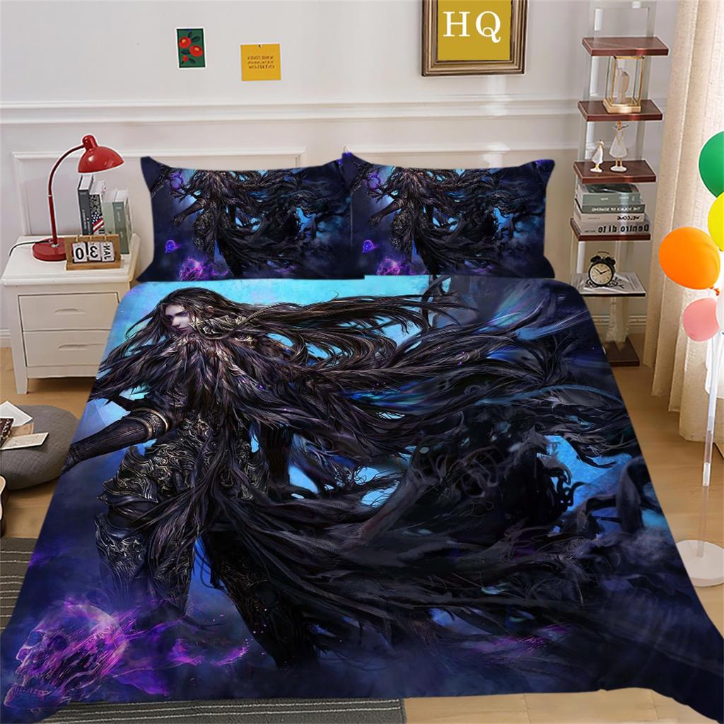 3D Horror Patterned Printed Bedding Set with Skull Head Pattern Down Duvet and Pillowcase 2/3 Pieces Halloween Festive Atmosphere Home Decoration