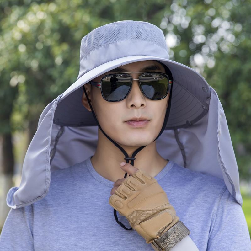 Big-brimmed sun hat men's trend summer sun protection outdoor breathable fishing cool hat bucket hat women's face hat