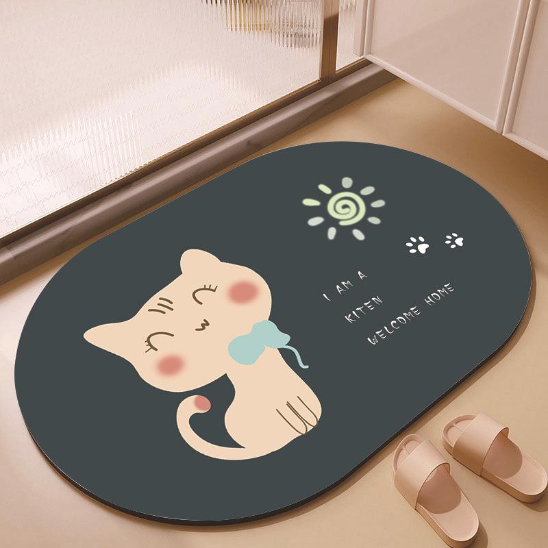 New Cartoon Cute Animal Oval Diatom Mud Floor Mat, Bathroom Water-absorbing Quick-drying Carpet, Children's Room Non-slip Mat