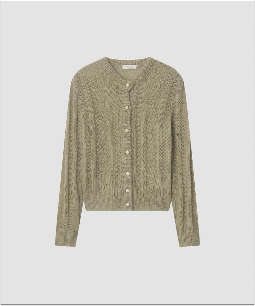 Deolil Mohair Vintage Puff Cardigan_Light Khaki