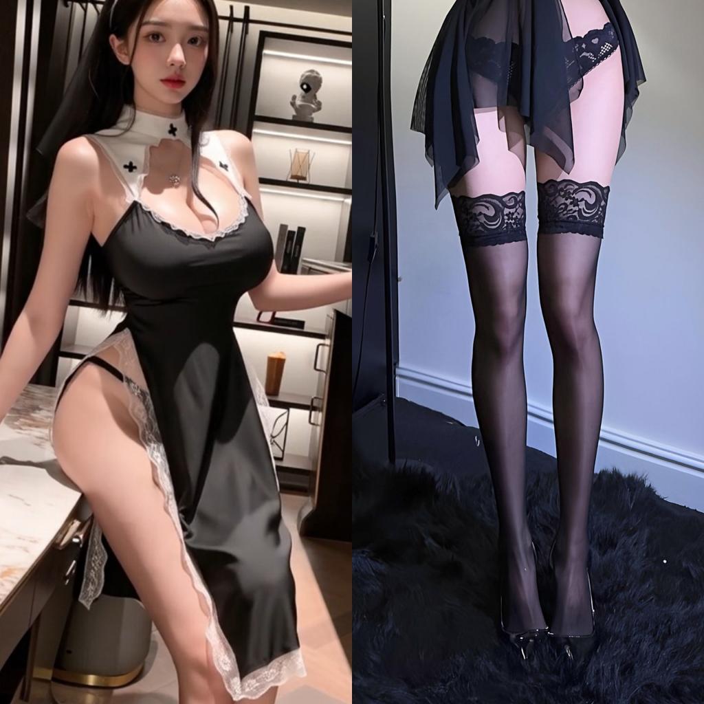 Sexy Lingerie Flirting Funny Costume Cosplay Nun Uniform Cplay Game Outfit Hollow Skirt Set