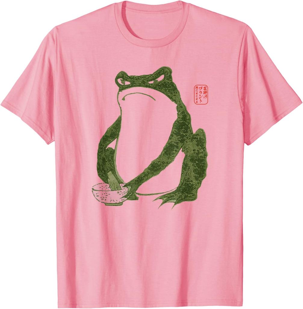 Grumpy Frog Eating Ramen Japanese Art Print Graphic Tee Cotton Casual Short Sleeve TShirt Men
