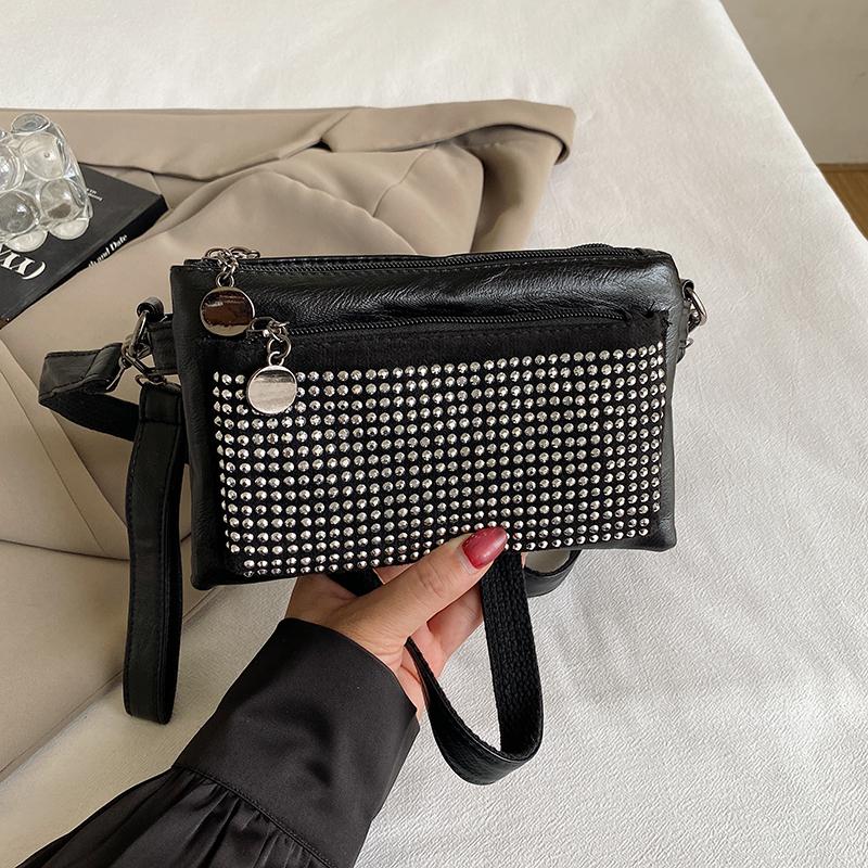 Women's Small Square Bag With Diamonds Shoulder Crossbody Bag