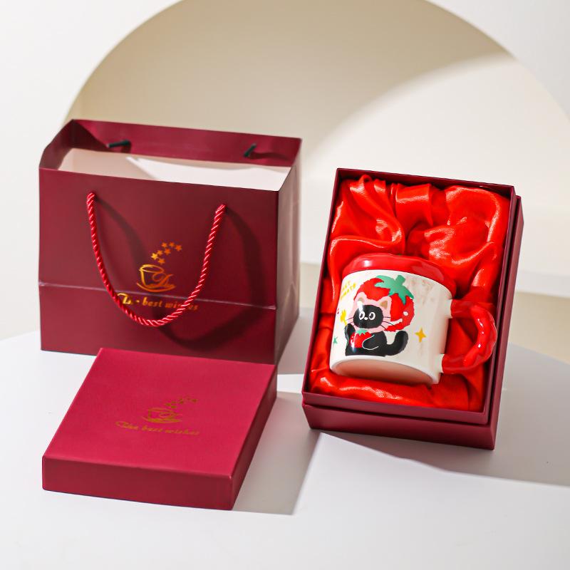 Persimmon Ruyi Ceramic Mug Cute Water Cup High Precision Birthday Gift Cup with Lid Coffee Cup Breakfast Cup