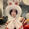 Medium plush hat and scarf integrated women's winter warm ear protection hooded scarf festive new gift