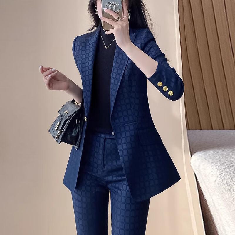 

Женский клетчатый костюм-двойка (пиджак и брюки) Teluoman 2024 S