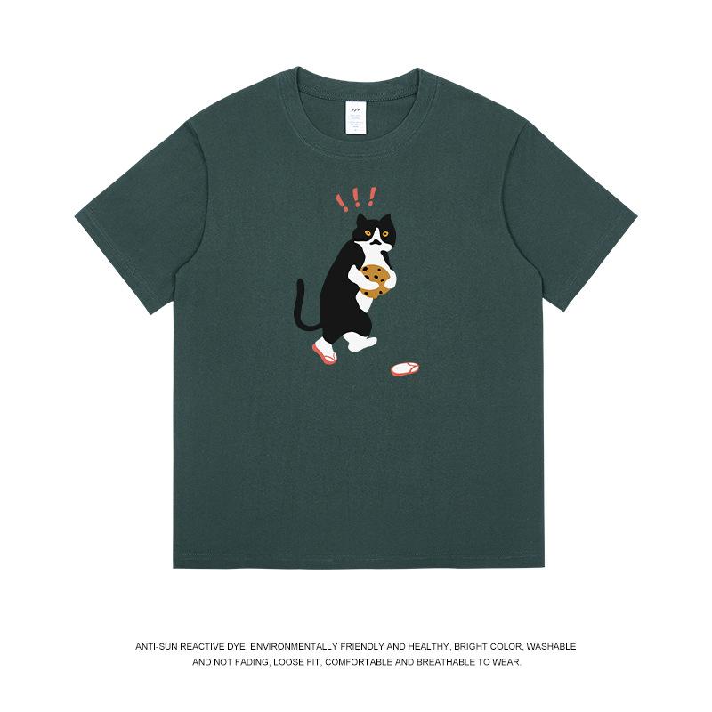 

Футболка с коротким рукавом мужская с принтом кота из чистого хлопка, свободная летняя футболка с коротким рукавом для мужчин 3XL