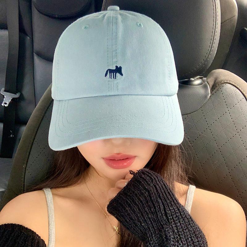 Fashion Womens Summer Blue Fox Embroidered Hat With Large Duckbill Brimmed