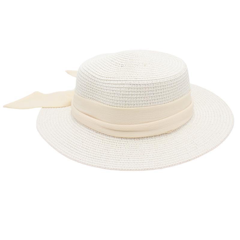 Diamond Lafite Straw Hat Female Hepburn Internet Celebrity Sun Hat Flat Brim Bow Literary Weaving Wholesale French Top Hat