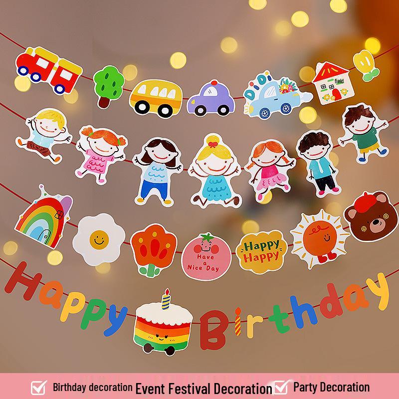 Colorful Cartoon Happy Birthday Banner for Kids' First Birthday Party Decoration
