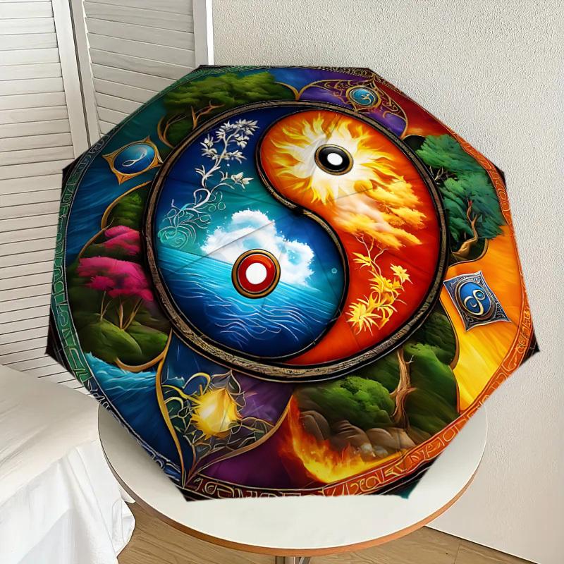 1PC Yin Yang Balance Automatic Open/Close Umbrella with Windproof, 8-Rib Sturdy Canopy, Durable Ribs, Fashionable Design, Outdoor Accessory, Fun Prin,