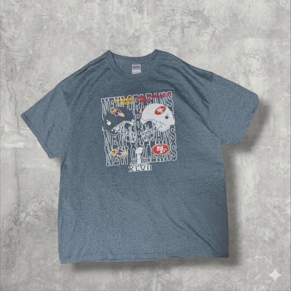 Used NFL Super Bowl 47 Commemorative T-Shirt 49ers vs Ravens