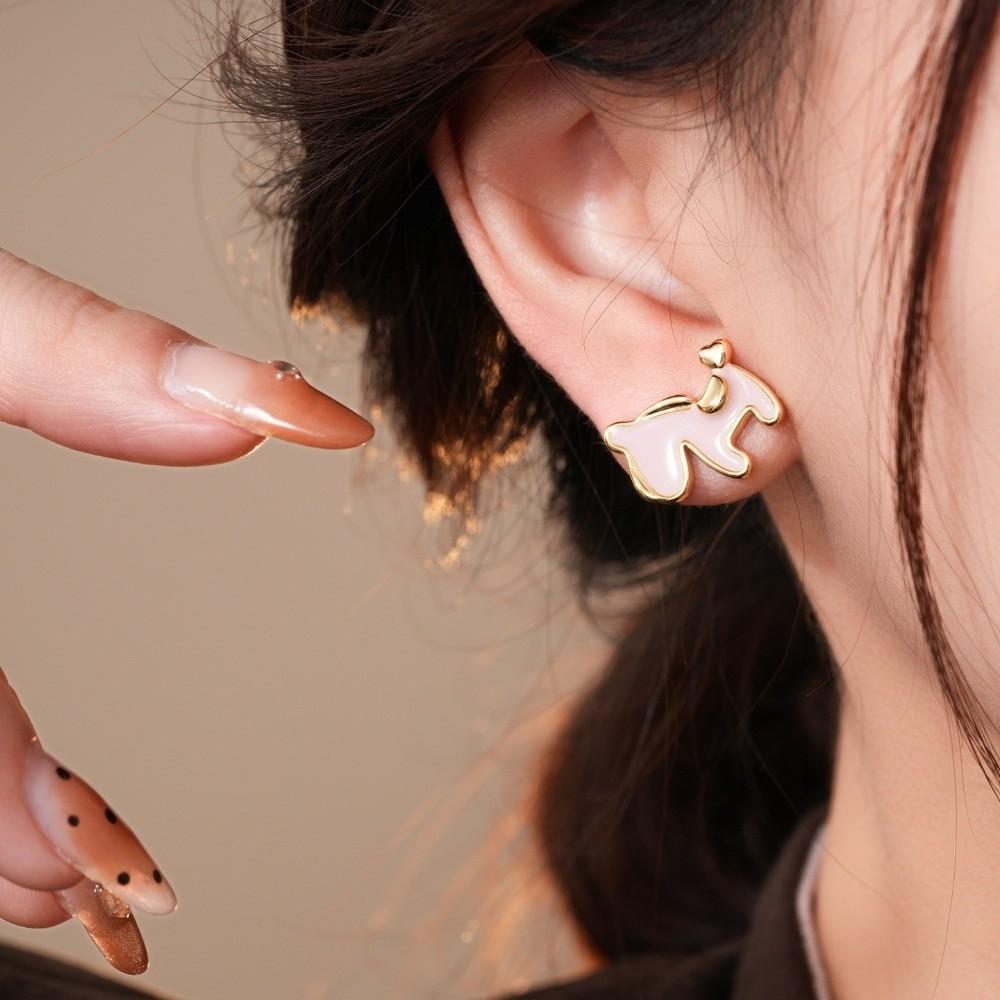 Cartoon Horse Red Pony Earrings Chinese Style Horse Mascot Ear Studs New Year Horse Earrings  Party