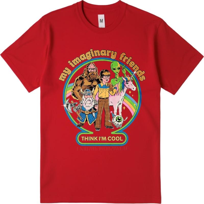men brand tshirt Streetwear summer Teenagers t shirt My Imaginary Friends Think Im Cool Short Sleeve Adult Oneck Top tees S