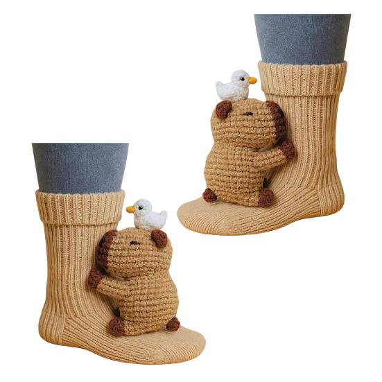 Knitted Animal Socks Warm Floor Socks with Cute Animal Dolls Indoor Winter Socks