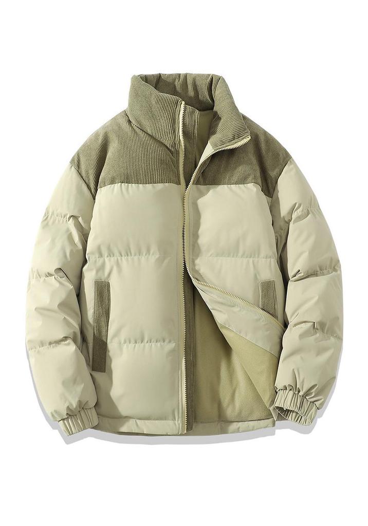 2025 Men's Trendy Color Block Puffer Jacket - Thick, Warm Cotton for Autumn/Winter.