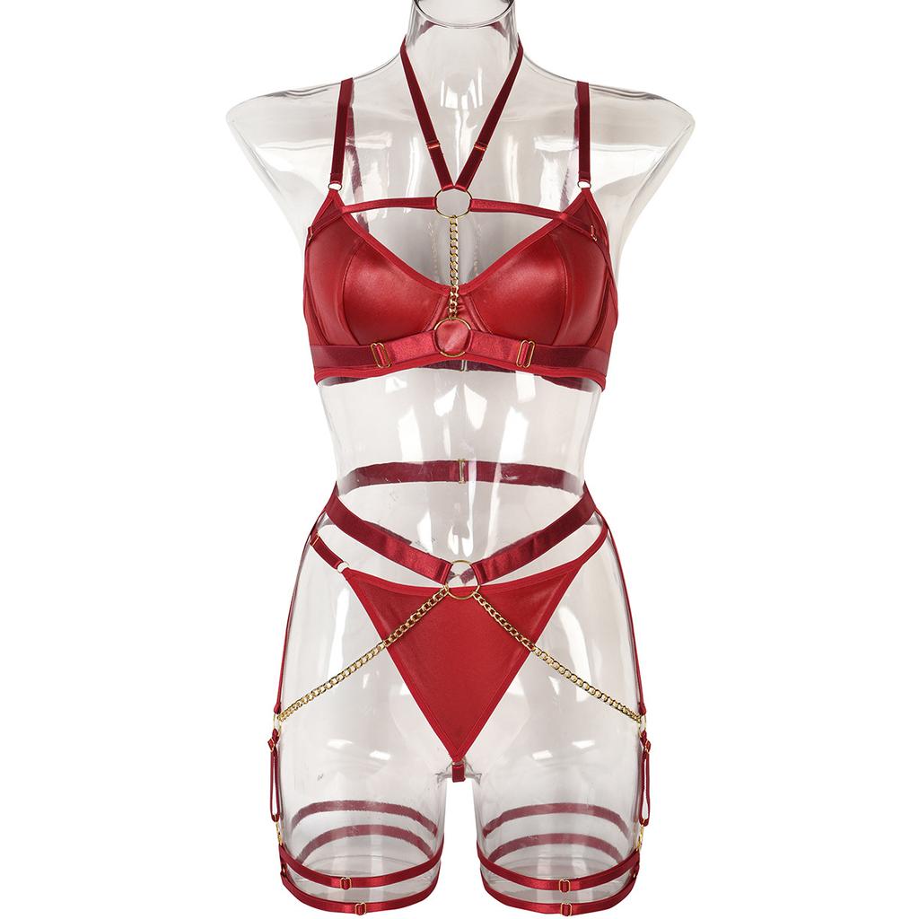 Sexy Lingerie Women'S 3 Piece Chain Underwear Open Anal Bondage Exotic Set Hollow Bra  Bodysuit See Through Babydoll Teddies