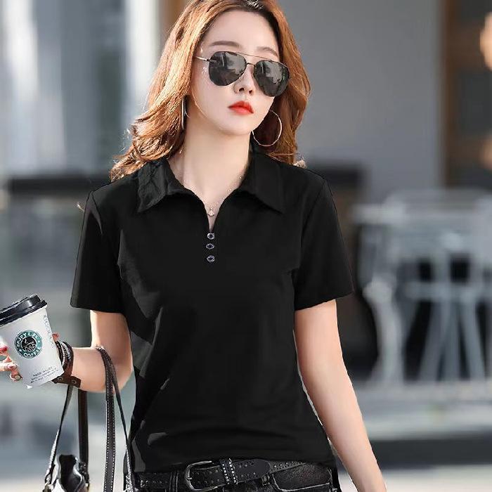 Women's Fashion Casual Summer Spring Solid Color Print Short Sleeve POLO Neck Blouses & Shirts