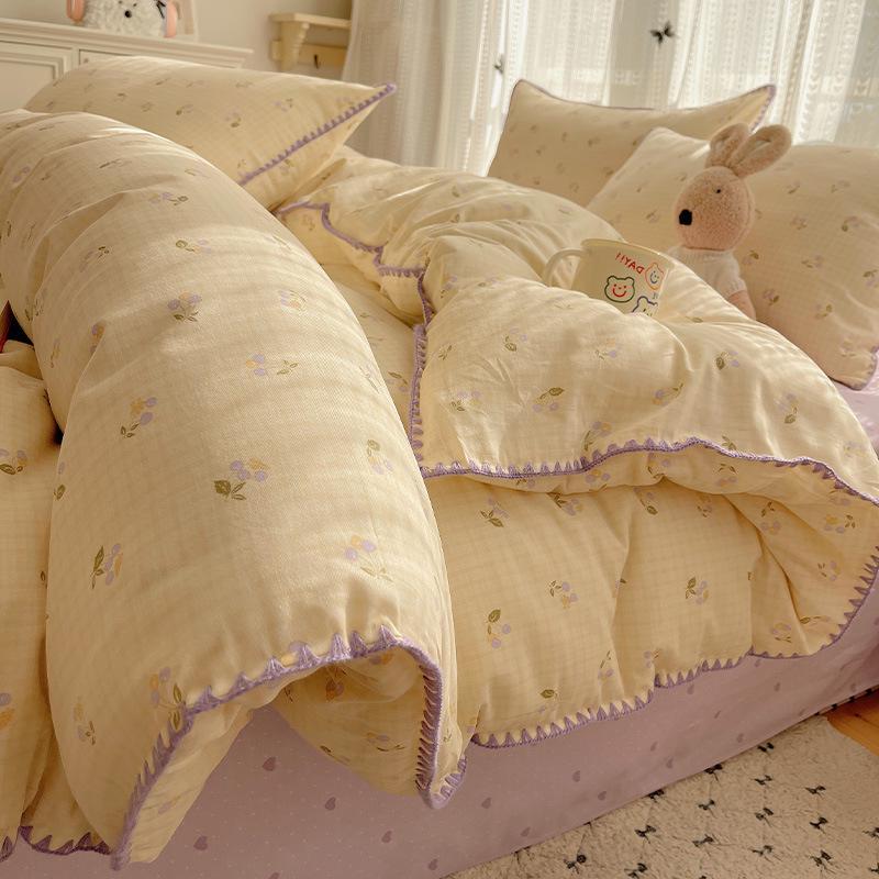 Ins Style 100% Pure Cotton Bedding Set: Duvet Cover and Sheet, Available In Four-Piece or Single Three-Piece Options