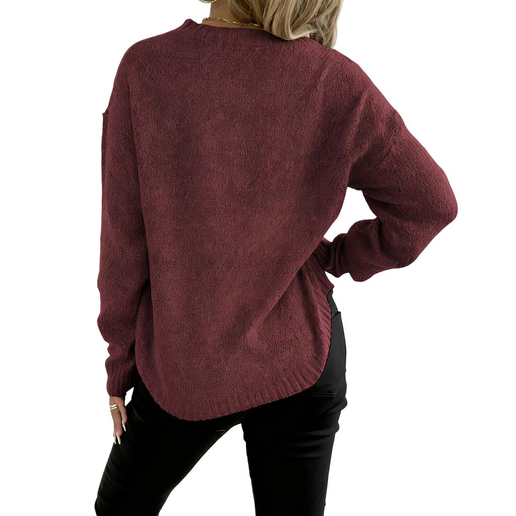 Women's Casual Round Neck Pullover Top Embroidered Lace Butterfly Sweater