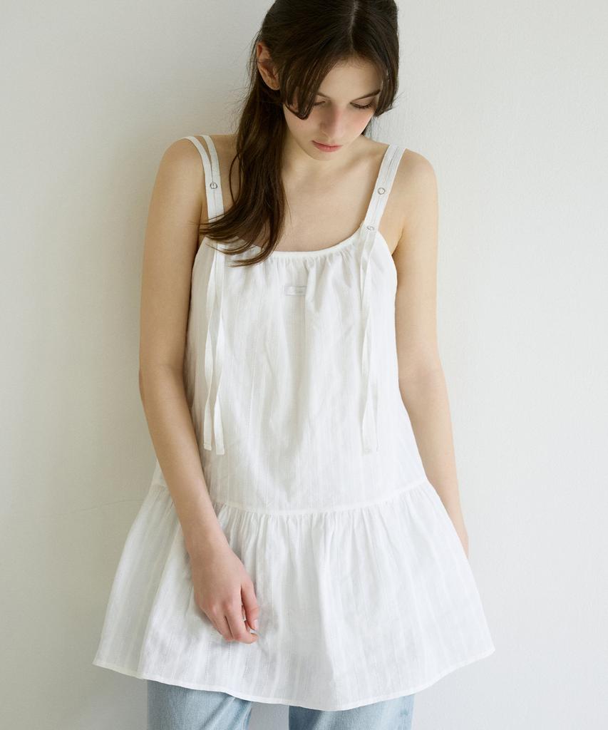 LETTER FROM MOON Strap Shirred Dress (White)