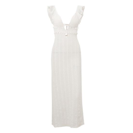 

Женское пляжное платье с открытой спиной, сплошное цветное трикотажное облегающее эластичное вечернее платье макси без рукавов с низким вырезом на шнуровке S абрикосовый