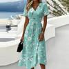 Women V Neck Short Sleeve Waist Defined Floral Print Casual Midi Dress for Daily Wear and Outdoor Activities